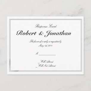 Postal De Invitación Postcarta de Groom Gay RSVP de Elegancia Negra y B