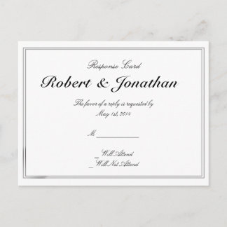 Postal De Invitación Postcarta de Groom Gay RSVP de Elegancia Negra y B