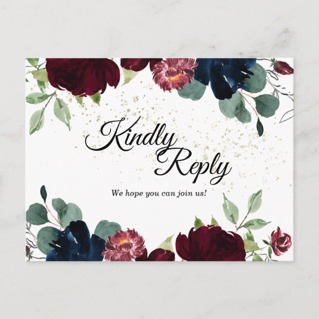 Postal De Invitación Postcarta de respuesta Boda de la celebración de v (Anverso)