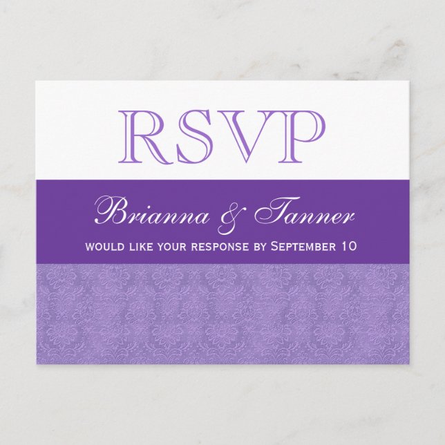 Postal De Invitación Postcarta de respuesta de Boda RSVP de Damasco Púr (Anverso)