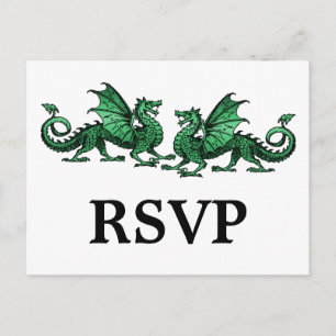 Postal De Invitación Postcarta de respuesta de Dragones Elegantes Verde