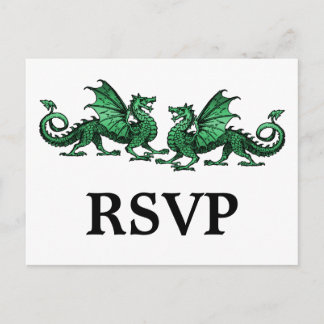 Postal De Invitación Postcarta de respuesta de Dragones Elegantes Verde