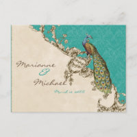 Postcarta de respuesta de RSVP para Peacock y Etch