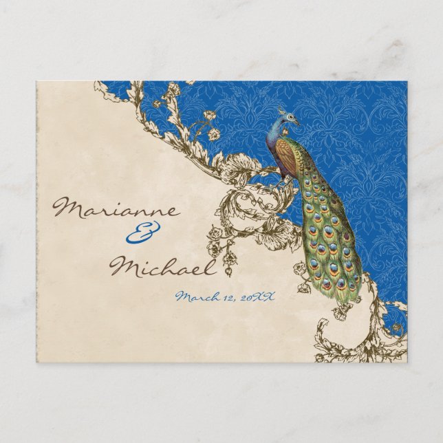 Postal De Invitación Postcarta de respuesta de RSVP para Peacock y Etch (Anverso)