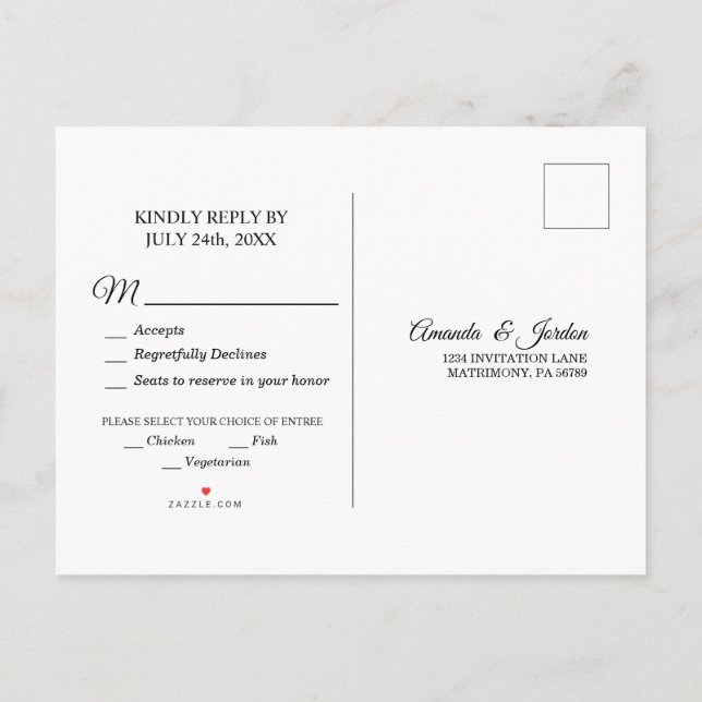 Postal De Invitación Postcarta de respuesta simple de caligrafía blanca (Reverso)