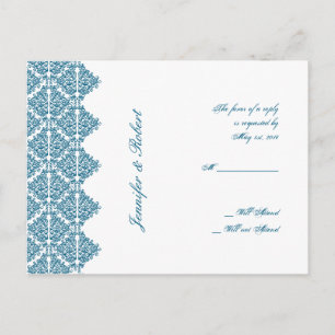 Postal De Invitación Postcarta de RSVP de damask azul marroquí