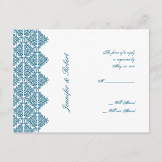 Postal De Invitación Postcarta de RSVP de damask azul marroquí