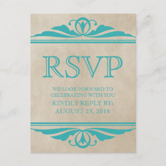 Postal De Invitación Postcarta de RSVP de decoración elegante y verde a