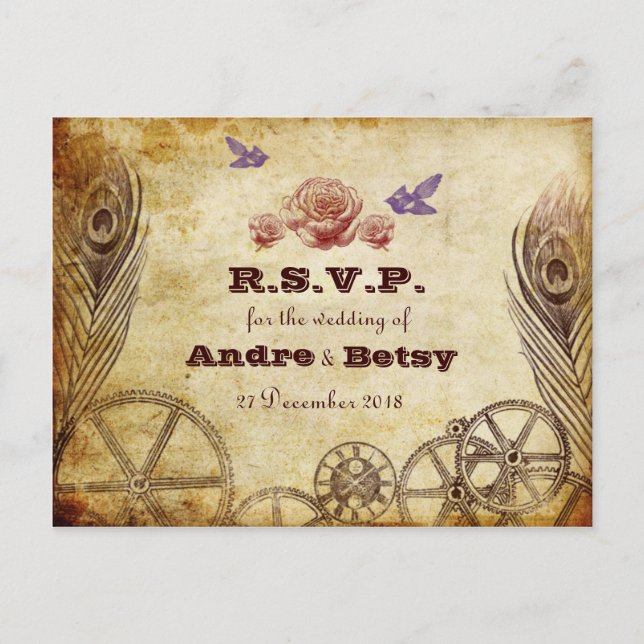 Postal De Invitación Postcarta de RSVP de Victoria Steampunk (Anverso)