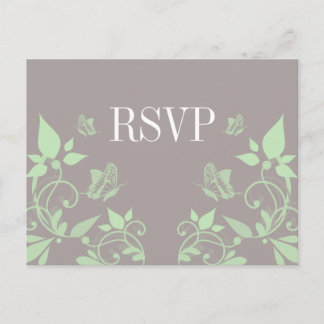 Postal De Invitación Postcarta de RSVP floral de mariposa verde