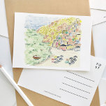 Postal De Invitación Postcarta de viaje por acuarela de Positano Italia<br><div class="desc">Una postal de viaje con una hermosa pintada acuarela de Positano,  Italia.</div>