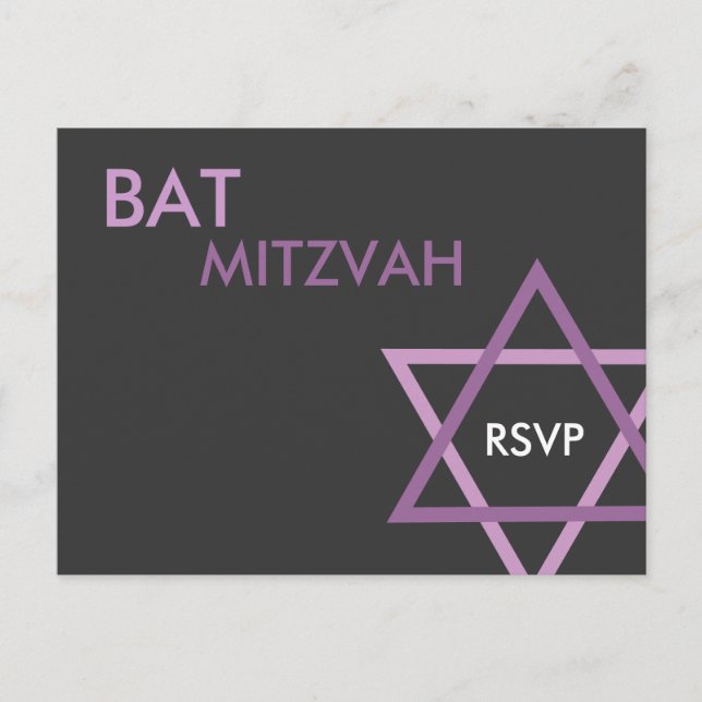 Postal De Invitación Postcarta moderna de Bat Mitzvah RSVP (Anverso)