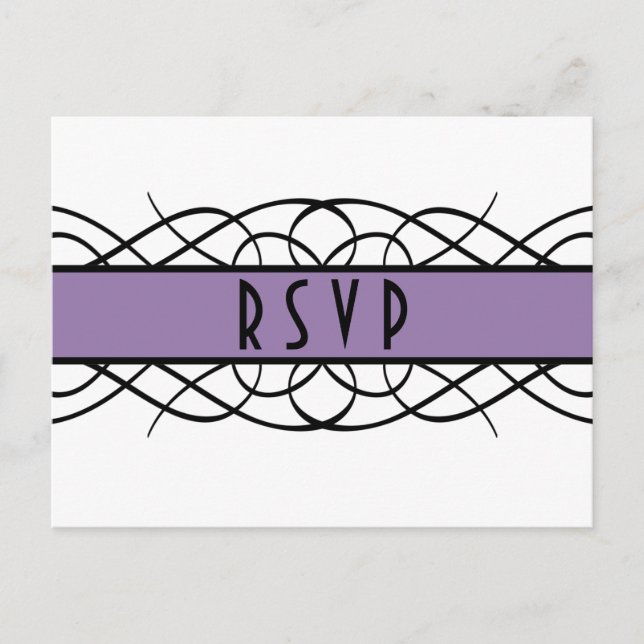 Postal De Invitación Postcarta RSVP con sabor a deco morado (Anverso)