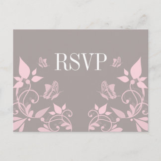 Postal De Invitación Postcarta RSVP floral de mariposa rosa