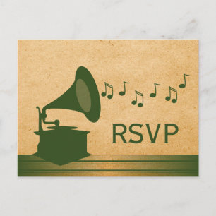 Postal De Invitación Postcarta RSVP Gramophone Verde Vintage