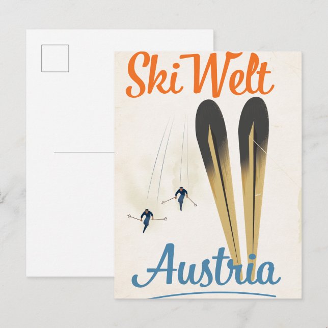 Postal De Invitación Póster de viaje de esquí de Skiwelt Austria (Anverso / Reverso)