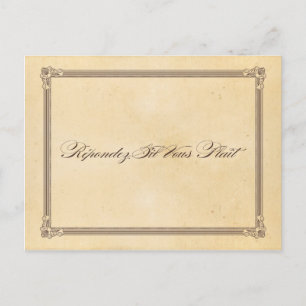 Postal De Invitación Poster vintage Cream & Brown Wedding RSVP Postcard