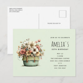 Postal De Invitación Potted Flowers Cozy Shabby Style Cute Birthday