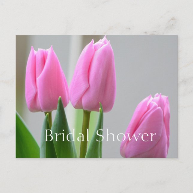 Postal De Invitación preciosa flor de tulipán rosa primavera con ducha  (Anverso)