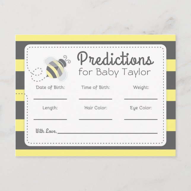 Postal De Invitación Predicciones de Baby Shower de abejorros amarillos (Anverso)