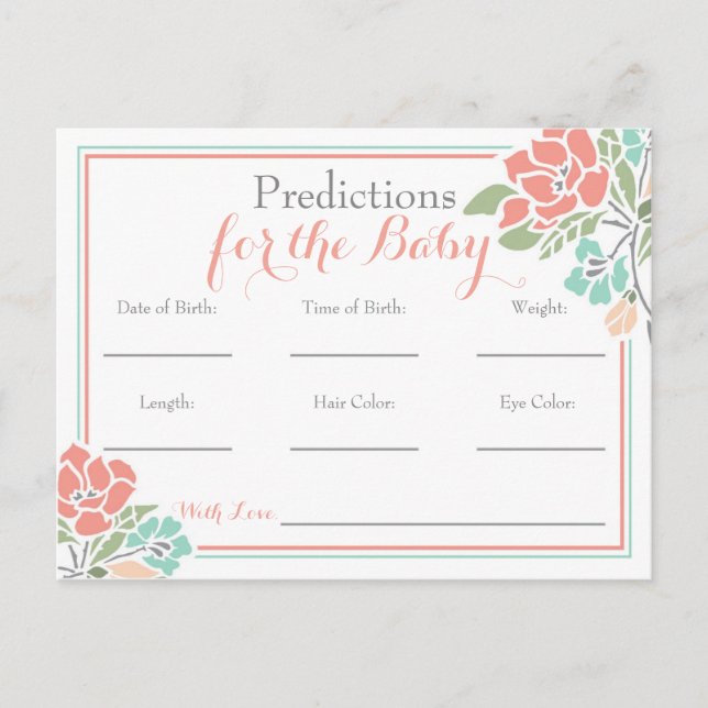 Postal De Invitación Predicciones florales para Baby Shower, Coral Verd (Anverso)