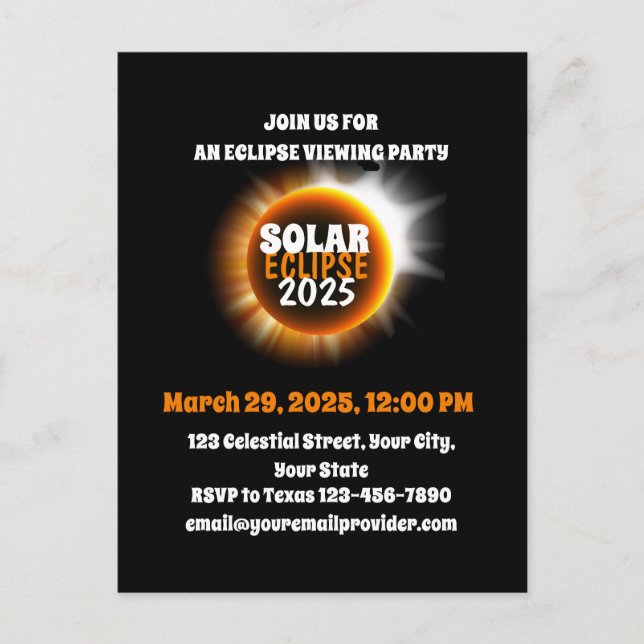 Postal De Invitación Presenciando el eclipse solar parcial 3/29/2025 Es (Anverso)