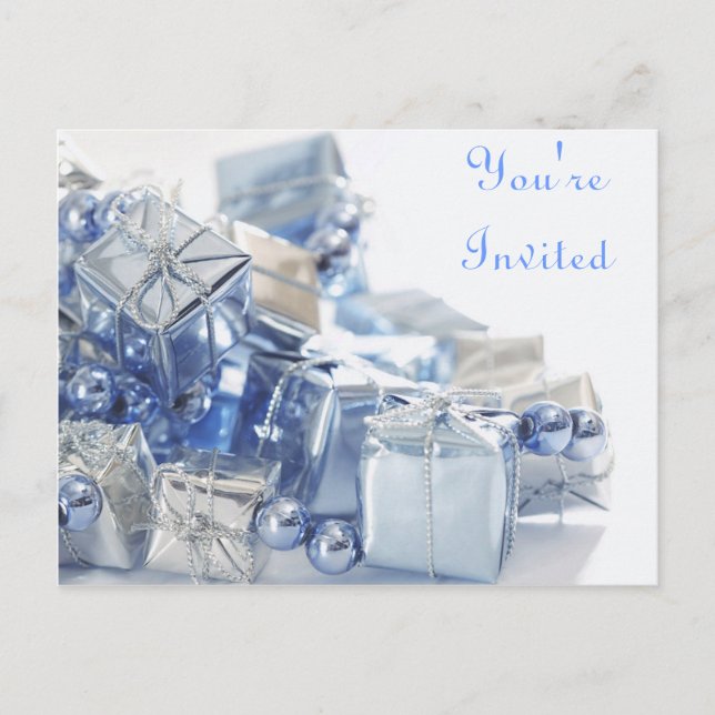 Postal De Invitación Presentes azules y perlas (Anverso)