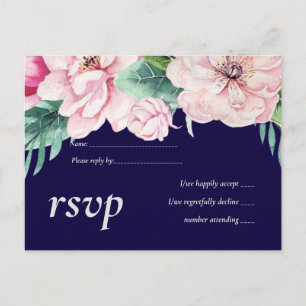 Postal De Invitación Presupuesto Boda moderno con flores rosadas azul d