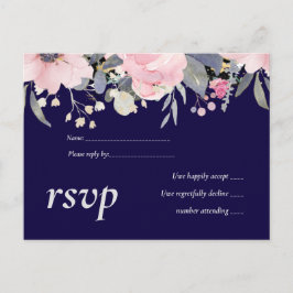 Postal De Invitación Presupuesto Boda moderno con flores rosadas azul d