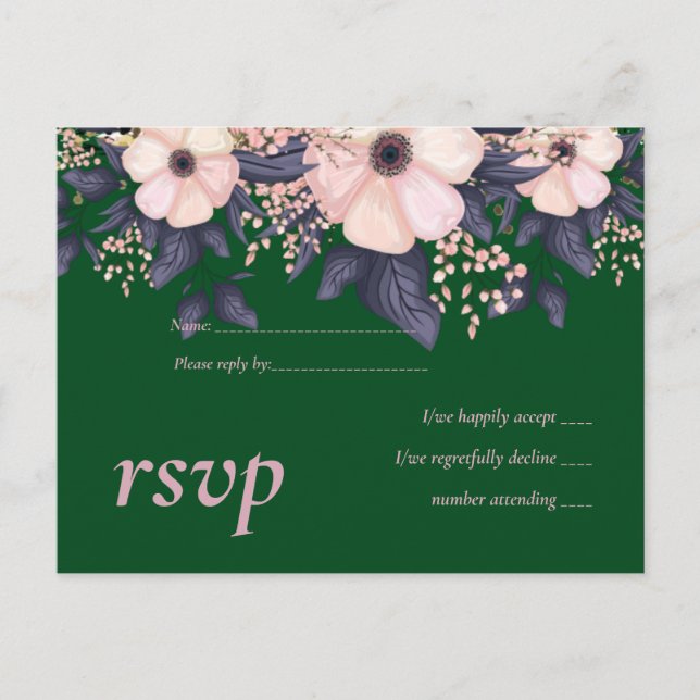 Postal De Invitación Presupuesto de Boda floral rosa verde (Anverso)