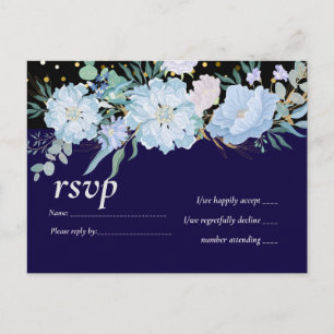 Postal De Invitación Presupuesto del Boda Floral Azul de la Marina Aqua