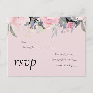Postal De Invitación Presupuesto del Boda floral azul turbio y rosado d