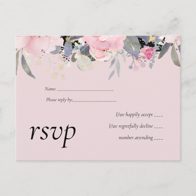 Postal De Invitación Presupuesto del Boda floral azul turbio y rosado d (Anverso)