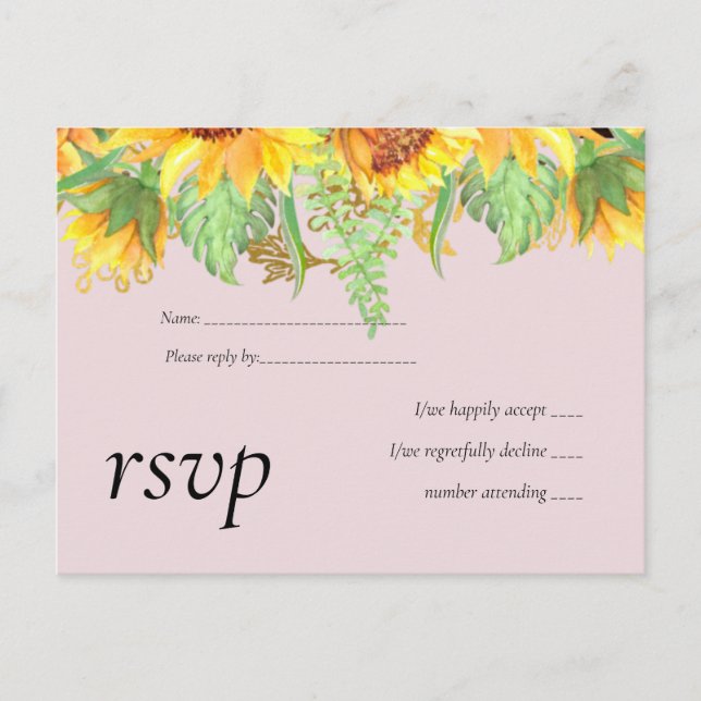 Postal De Invitación Presupuesto del Boda Rubor Pink con girasoles (Anverso)