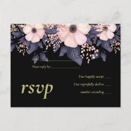 Postal De Invitación Presupuesto floral del Boda negro azul turbio y ro