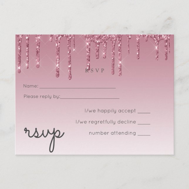 Postal De Invitación PRESUPUESTO Purpurina rosa Boda RSVP (Anverso)