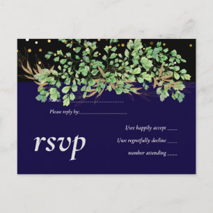 Postal De Invitación Presupuesto VERDE Follaje Cielo Nocturno Boda