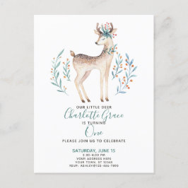 Postal De Invitación Primer cumpleaños del bebé de venados de bosque de