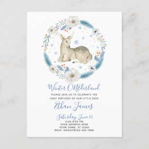 Postal De Invitación Primer cumpleaños del bebé floral de venado de ONE