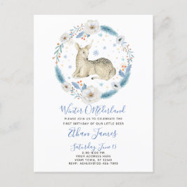 Postal De Invitación Primer cumpleaños del bebé floral de venados de On