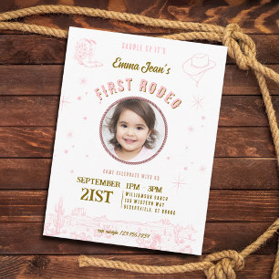Postal De Invitación Primera Rodeo Vaquera Rosa Primera Cumpleaños