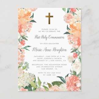 Postal De Invitación Primeras comunidades sagradas de color agua y Rosa