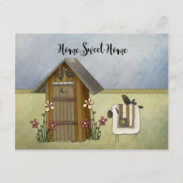 Postal De Invitación Primitive Outhouse Sheep Home Fiesta de calentamie