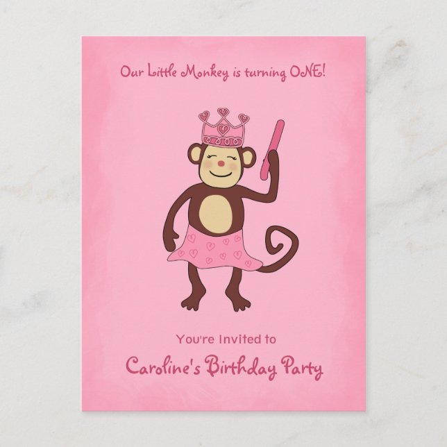 Postal De Invitación Princesa Mona Primer Cumpleaños (Anverso)