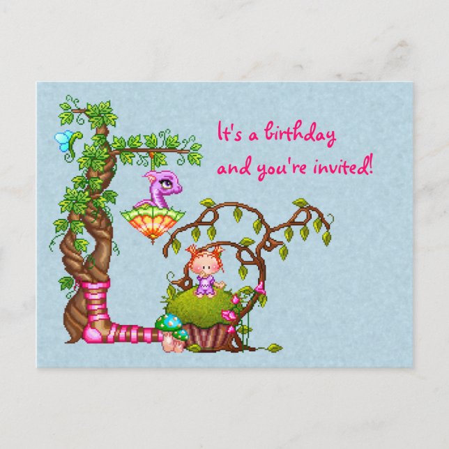 Postal De Invitación Princesa Muffin y amigos Arte Pixel (Anverso)