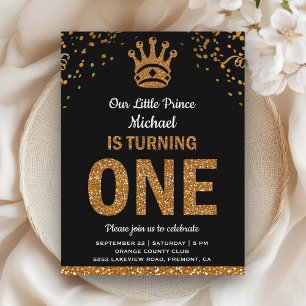 Postal De Invitación Príncipe Real del Oro Negro Primer Cumpleaños