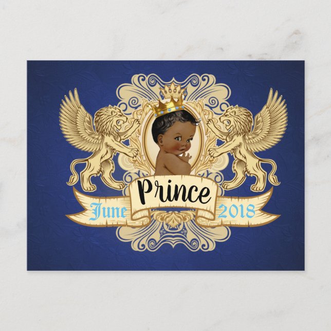 Postal De Invitación Príncipe Regal Africano|Azul Real y Oro (Anverso)