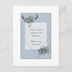 Postal De Invitación Propuesta de Dama de Honor Floral Boho Azul Polvo