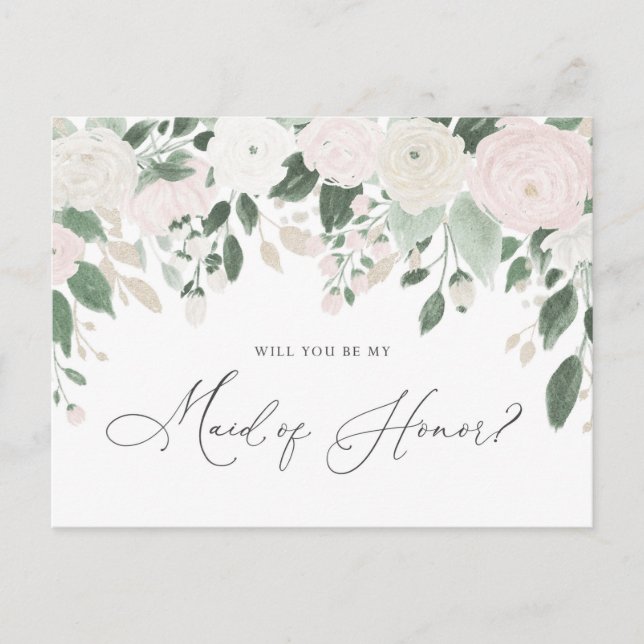 Postal De Invitación Propuesta de Purpurina de Honor de Pastel Flowers (Anverso)