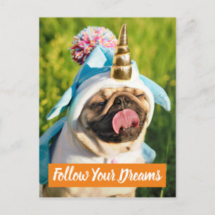 Postal De Invitación Pug de Unicorn
